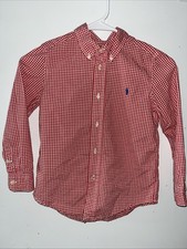 Ralph Lauren 100 Cotton Red Check Plaid Boys Shirt Size 6 Oxford Button Long