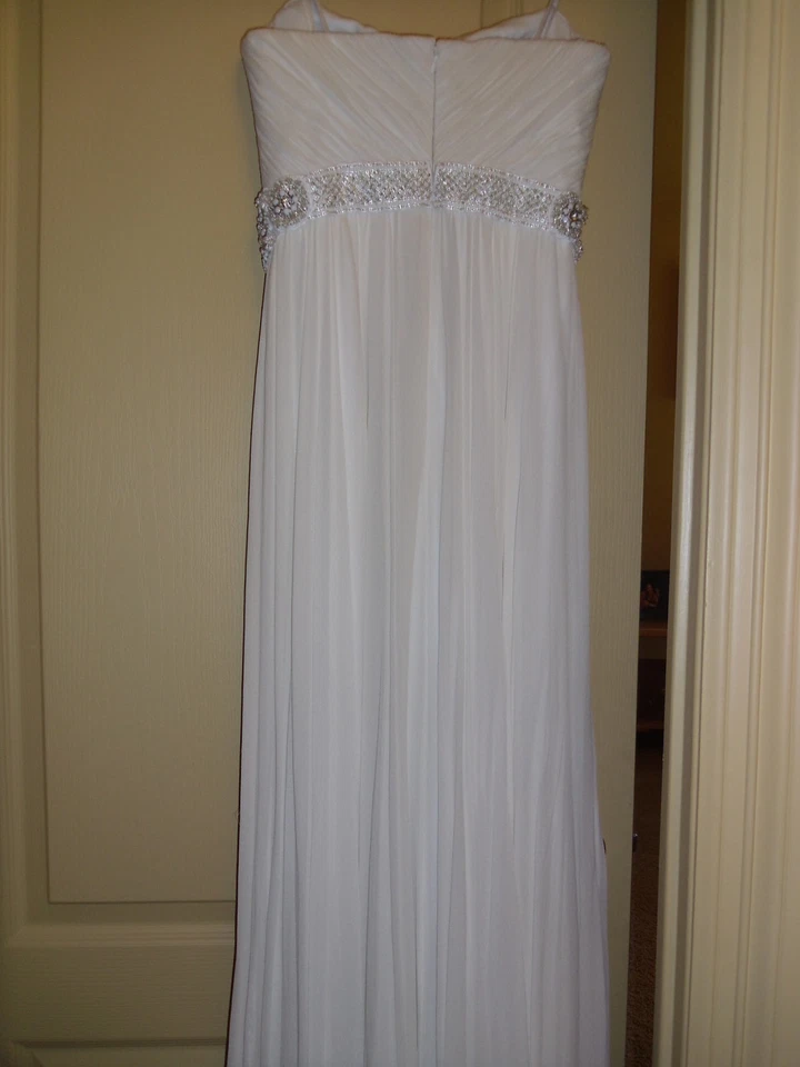 Usado Theia - Vestido Largo Completo Sin Tirantes de Gasa de Seda con Cuentas Talla 0 Blanco Foto 3 de 4