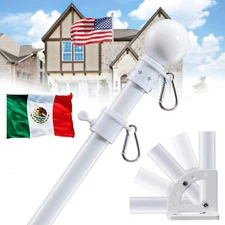 House home style Flag rod pole stick 5' ft Long white for 3', 4', 5' flag size