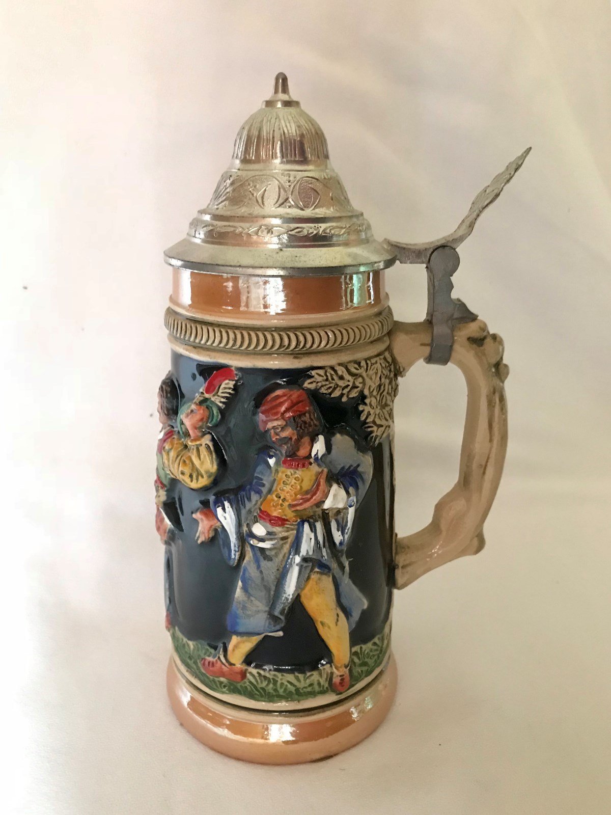 Vintage Lidded Germany Egon Bay Handarbeit Beer Stein Pewter and