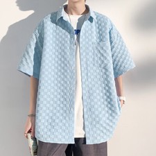 Camicia A Quadri Maniche Corte Per Uomini Top Blusa Con Tasca Casual