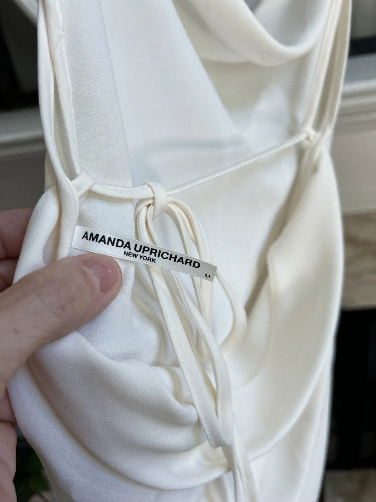 OFF WHITE AMANDA UPRICHARD "Janet" abito slip asimmetrico bianco sporco avorio taglio basso dietro taglia M