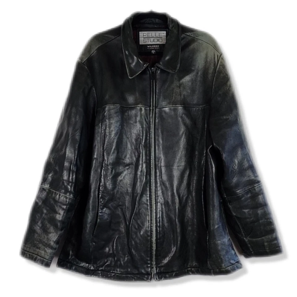 Chaqueta de cuero negra de gran tamaño XL vintage de los 90’s Pelle Studio by Wilson’s