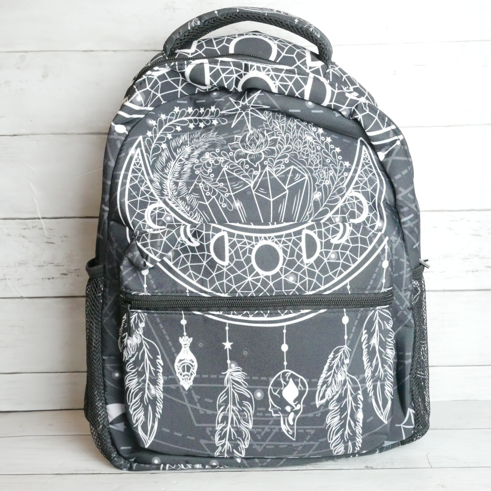 Casual Black School Laptop Backpack with Moon Sun Dreamcatcher All Over Print-image