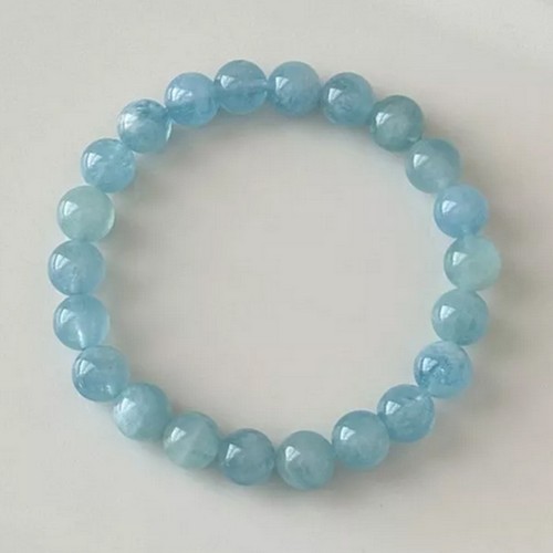 8mm Aquamarine Stone Bracelet Aqua Crystal Stretch Bracelet Handmade - Picture 6 of 6