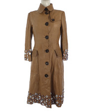 Burberry Leather Trench Coat Kensington Jewelled Single Breasted Cognac Uk 8