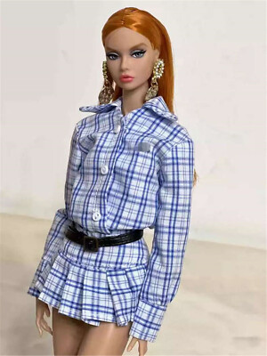 Miniature Doll Dress fit 1/6 Scale Poppy Parker Fashion Royalty Shirt Skirt Belt