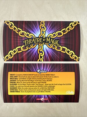 Bally Theater Of Magic Pinball Apron Cards