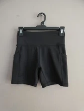 Ebb & Flow Women's S Black Athletic Bike Shorts Stretch High Waist Side Pockets