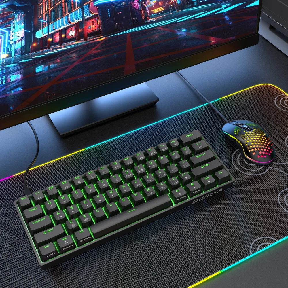 60% DK61se Wired Mechanical Gaming Keyboard with Brown Switches and LED Backlighting