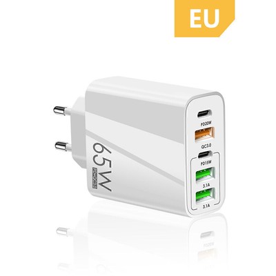 GaN 65W 5-Port USB-C USB PD QC 3.0 Schnellladegerät EU Stecker Ladegerät