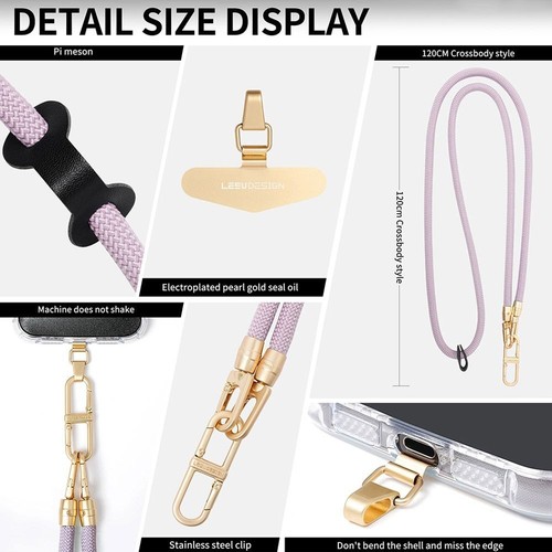 With Stainless Steel Clip Phone Lanyard Adjustable Hanging Cord Keychain - Photo 11 sur 22