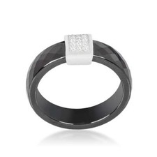 Black Ceramic Cocktail Band 925 Sterling Silver Ring