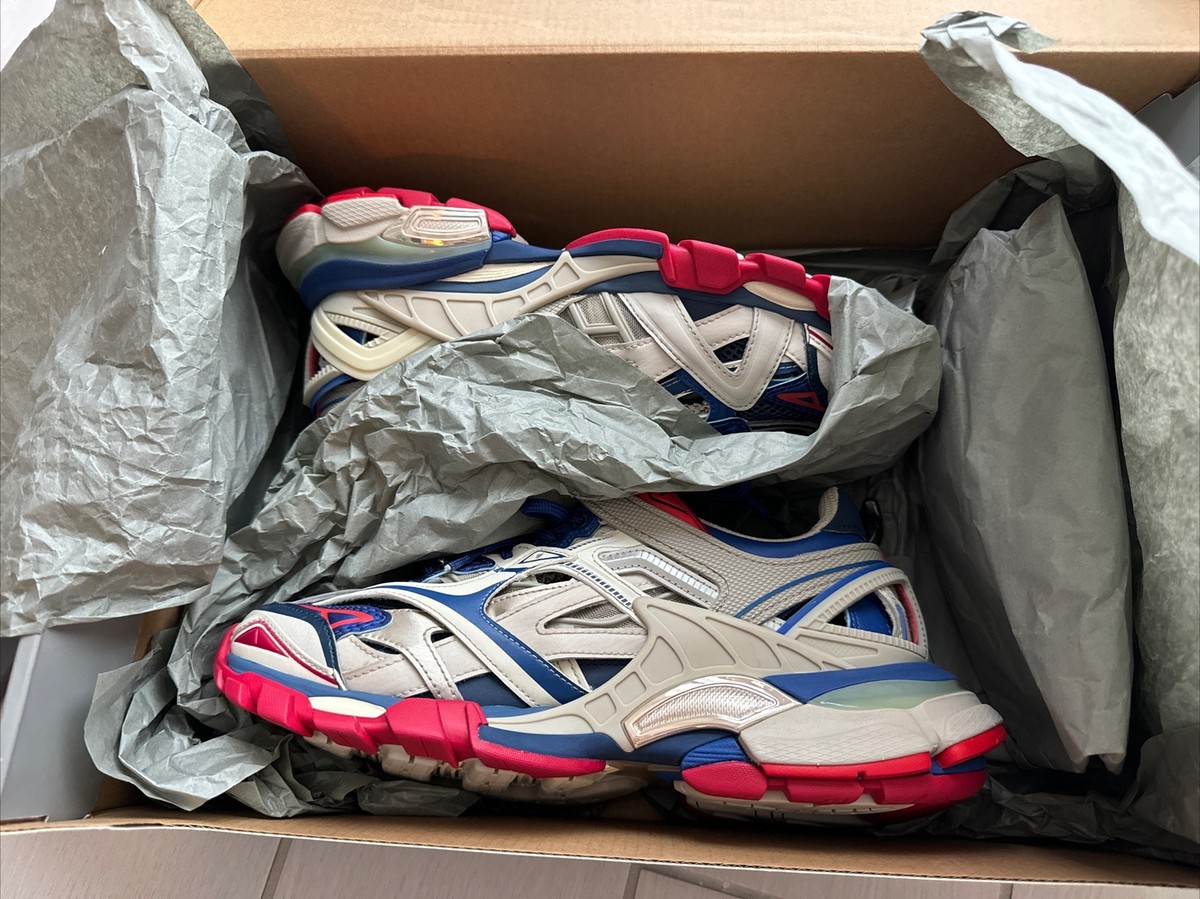 Balenciaga Track.2 Trainer Beige Blue Red [568615-W2GN2-8570 Balenciaga Track.2 Trainer Beige Blue Red [568615-W2GN2-8570