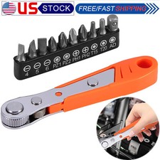 Ratcheting Right Angle Screwdriver Hex Drive 90 Degree Offset  10Pcs Bits Set