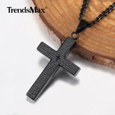 Black Stainless Steel Jesus Christ Craved Cross Pendant Necklace 18"-24" Chain