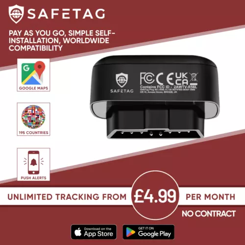 SafeTag Plug 4G GPS Tracker Bike Van Car Coach OBD II OBD 2 Tracker No Contract