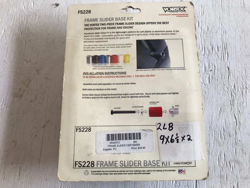 B5F Vortex Racing Frame Slider Base Kit Chrome 0505-0721 FS228 - Image 2 of 4