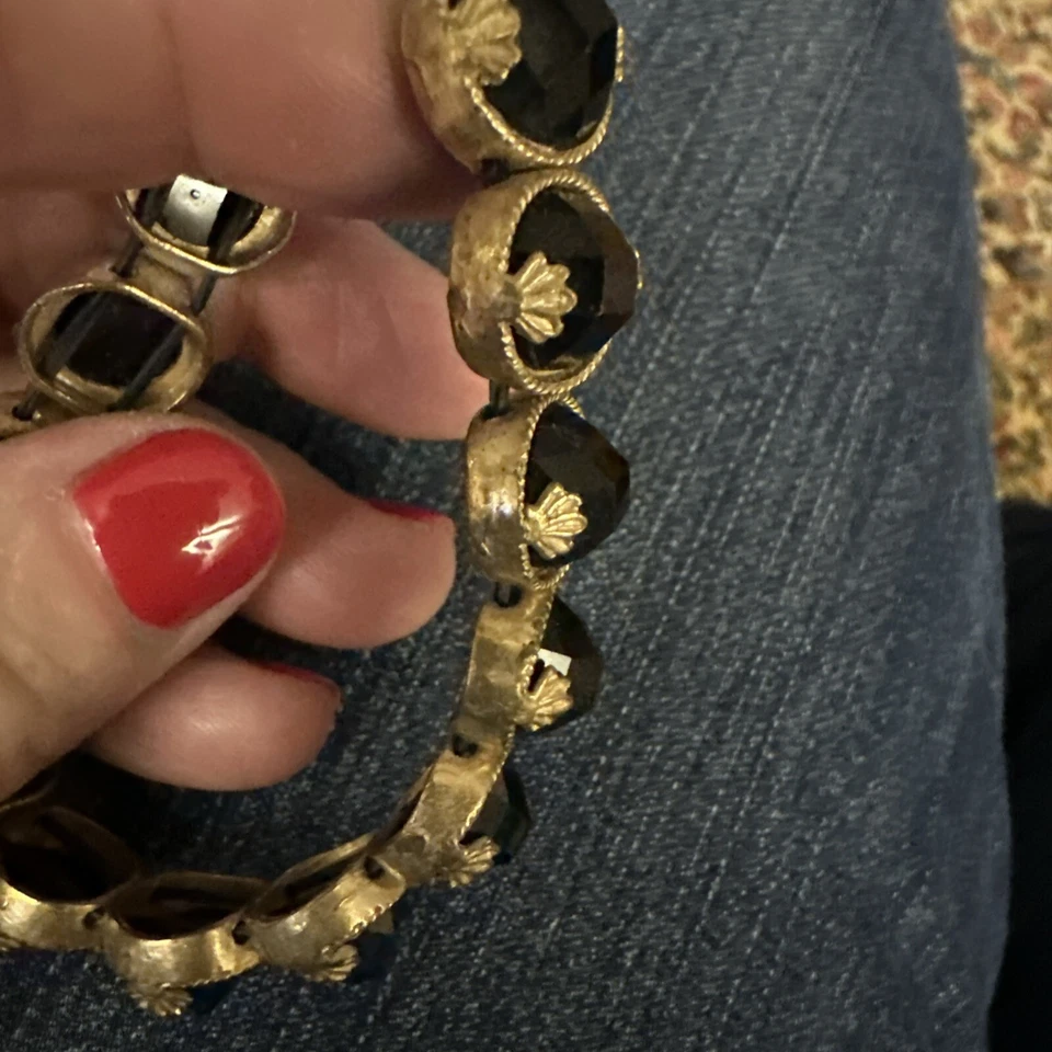 Vintage Victorian Stretch Bracelet Black Onyx Round Beads Brass Faceted - Image 4 of 4