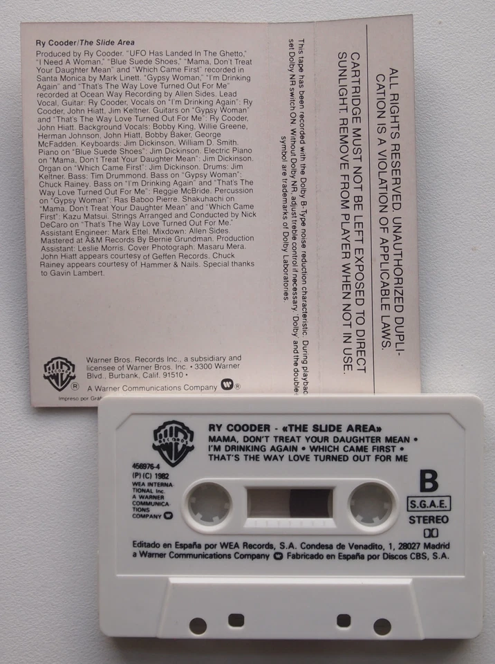 RY COODER - THE SLIDE AREA (WARNER 456976) 1982 SPAIN CASSETTE TAPE - Image 3 of 3