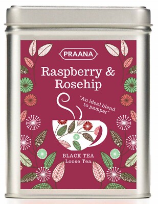 PRAANA TEE - Ceylon schwarzer Tee mit echten Hagebutten- und Himbeerstücken - 100g