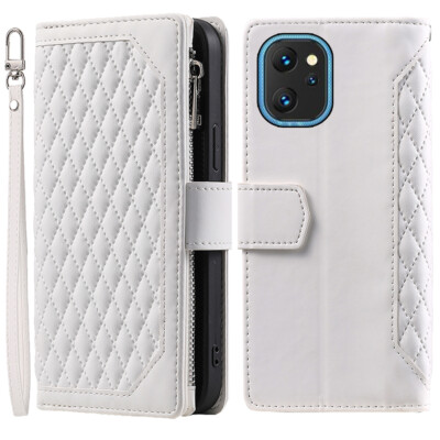 For Umidigi Power 7/7S Rhombic Wallet Case,Luxury Leather Zipper Flip Card Case