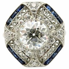 Gorgeous Sapphire and Old European Cut Cubic Zirconia Art Deco Engagement Ring