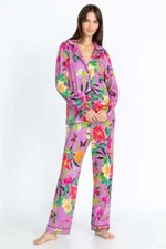 Johnny Was Goza Pj Set 2 Piece Long Pajama Home Lounge Sleepwear Pant Purple NEW