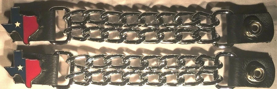 2 BANDERA DEL ESTADO DE TEXAS CORTE DIAMANTE CROMO CADENA MOTOCICLETA CHALECO EXTENSORES EE. UU. Foto 2 de 2