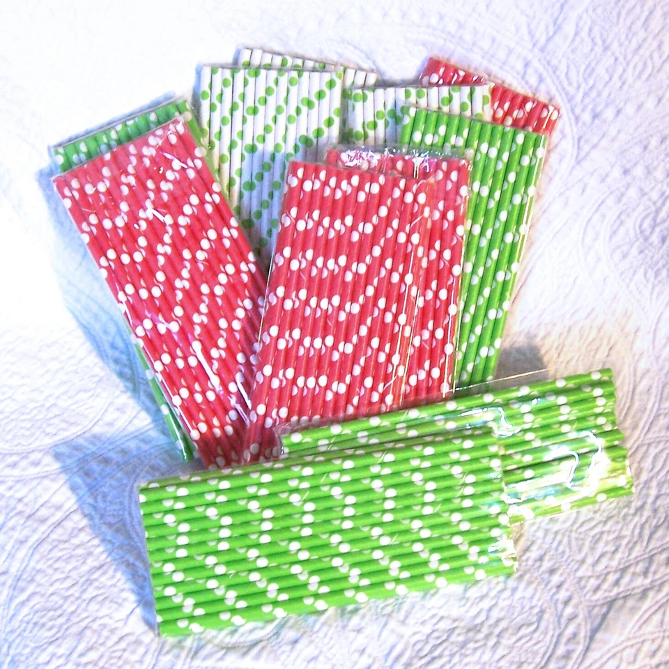 275 pajitas de papel lima y puntos rojos suministros de fiesta celebración vacaciones Foto 4 de 4
