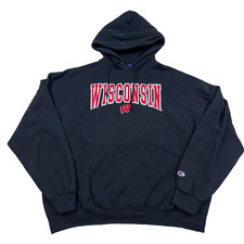 Wisconsin Badgers Hoodie Men XXL Sweatshirt Y2K Heavy Sewn Grunge Thrashed
