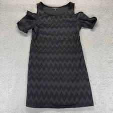 Nine West Womens Cold Shoulder Lace Scoop Neck Dress Black Chevron Size 10