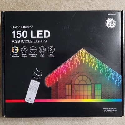 GE Color Effects 150 LED RGB Icicle Lights 12ft Color Changing 2025 New #6029695