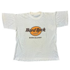 T-Shirt Vintage Punto Singolo Hard Rock Cafe Barcelona Giallo Uomo XL