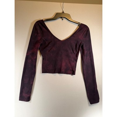 Lululemon Align Long Sleeve Shirt Diamond Dye Cassis Black V-Neck Crop Top Sz 2