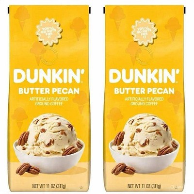 2 PACK Dunkin  Butter Pecan Artificially Flavored, Ground Coffee, 11 oz Bag