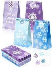 24Pcs Snowflake Party Favor Bags, Winter Paper Candy Treat Frozen Goodie Gift...