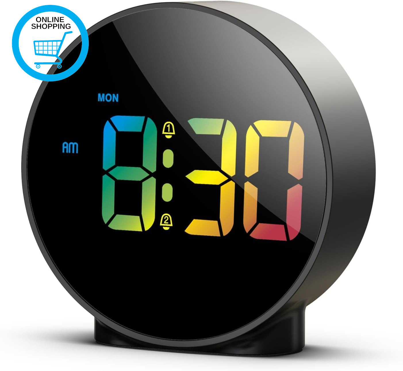 Digital LED Alarm Clock, Alarm Clocks Bedside with Colorful HD Curved Display, B