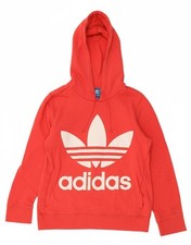 ADIDAS Womens Oversized Graphic Hoodie Jumper UK 10 Small Red Cotton AN10