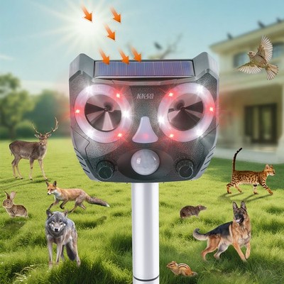 Solar Ultrasonic Animal Repellent Dog Cat Skunk Deer Raccoon For Garden 5000sqft