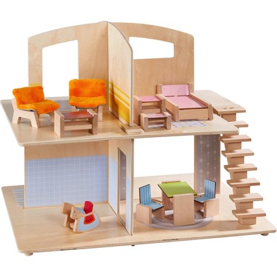 HABA Little Friends Dollhouse Town Villa + 10 Furniture Pieces | Toy Playset