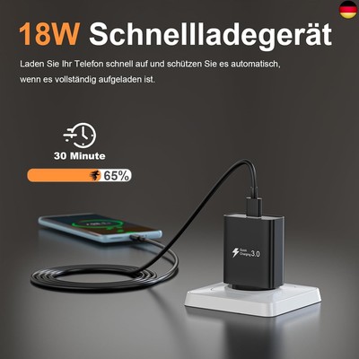 XIAOMI USB C Ladegerät mit Ladekabel 2M, 18W Quick Charge 3.0 Schnellladegerät f