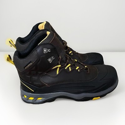 Larnmern Men's Waterproof Steel Toe Work Boot - Black, US 11, Brown Leather