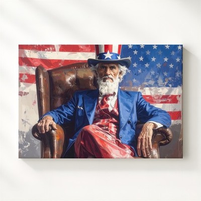 Uncle Sam In Leather Chair Canvas Patriotic Portrait With Attitude & Tradition