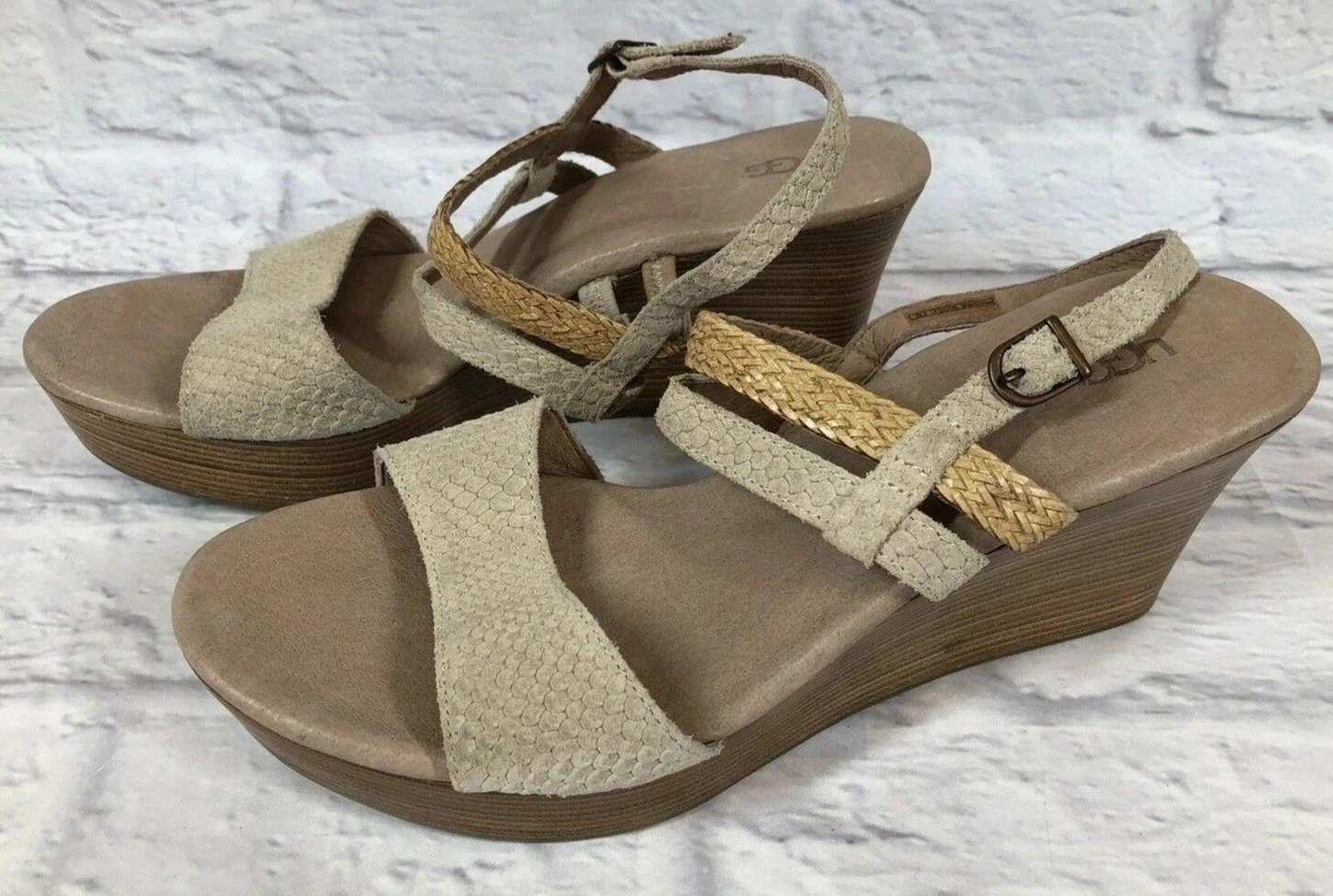 UGG LIRA MAR SANDALI donna con zeppa e cinturino intrecciato in rilievo beige 9 (3v6)