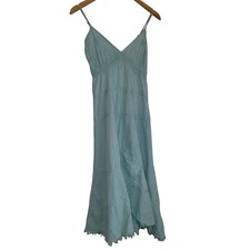 Giocam Size M Aqua Mint Cotton Midi Dress Embroidered Lace Trim Boho Peru