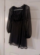 Shein Elegant Black Sheer Polka Dot Dress Petite XXS  