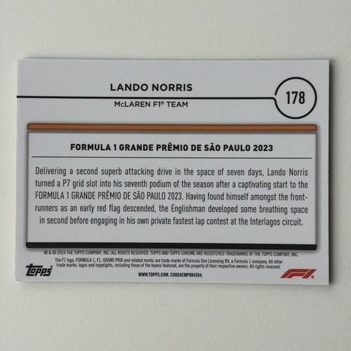 2024 Topps Chrome Formula 1 Gold Checkers Refractor Lando Norris 16/50 - Picture 2 of 6