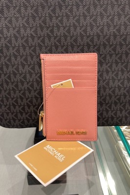 MICHAEL Michael Kors Jet Set Travel Top Zip Pink Card Case Wallet Primrose NWT