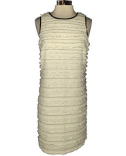VINCE CAMUTO Size 10 Shift Dress Ivory Black Fringe Sleeveless